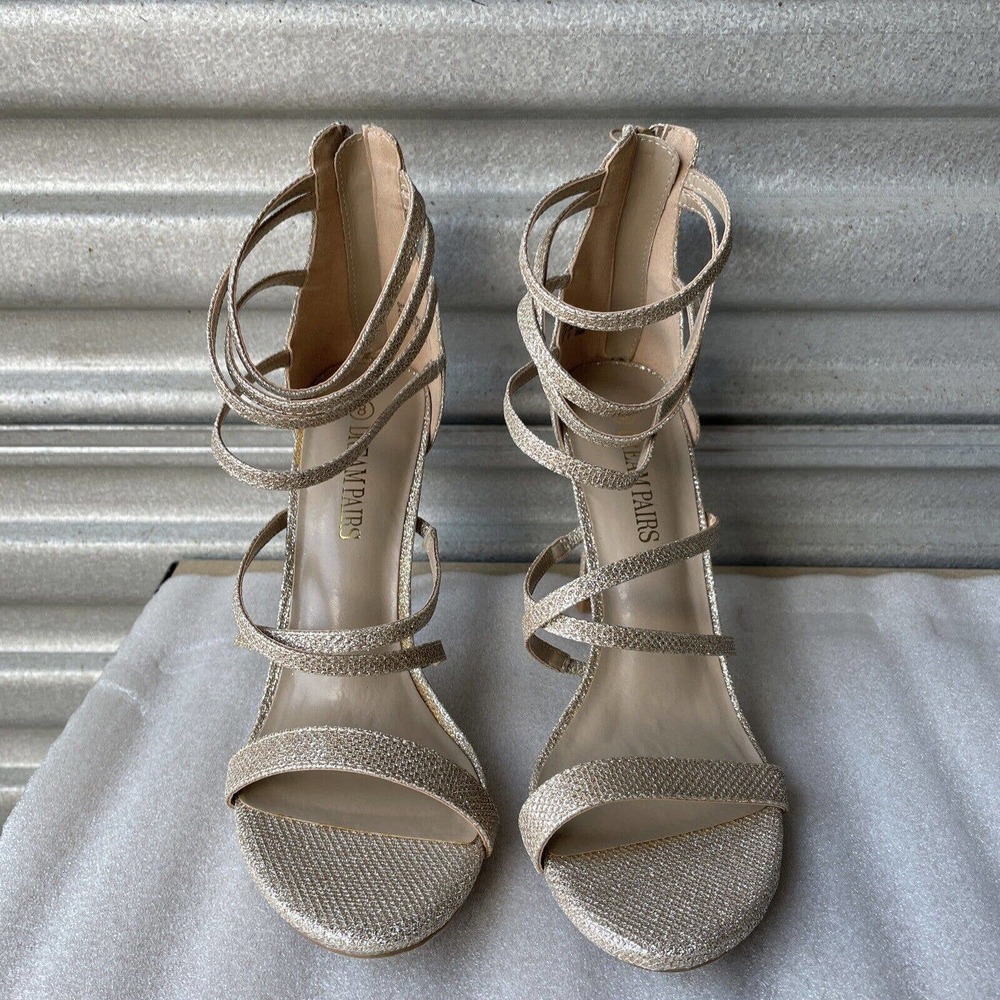 Women 8 Open Toe Ankle Strappy Back Zipper Heeled Sandals Dress Shoes